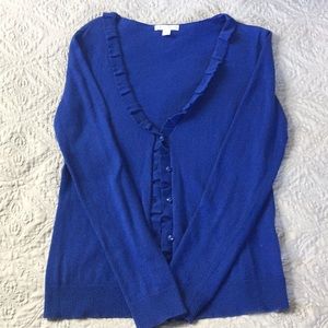 Cobalt blue, ruffle trim cardigan